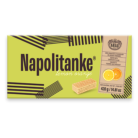Craving a sweet dish after every meal? Keep Kras Lemon/Orange Napolitanke Wafers always in your pantry and experience its delicious taste with ice cream or simply as it is. These wafers are made of wheat flour, fruit powder, natural flavours and sugar. Don’t forget to share this sweet delight! Order Kras Lemon/Orange Napolitanke Wafers and get a package of crunchy happiness!