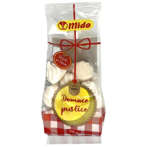 A yummy sweet treat, Mido Domace Puslice Homemade Meringues features crispy shell outside and softness inside. These delicious cookies are perfect to have a cup of coffee with. Order this yummy delight once and your kids will fall in love with it! You can have it in your home or at work, flavoured cookies, always satisfying your cravings for snacks.