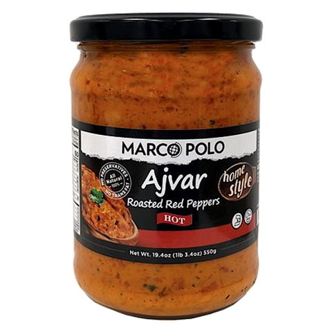 Marco Polo Hot Ajvar is made with roasted peppers, seasoned with a blend of hot spices. A savoury treat to your recipes, this hot Ajvar can be used to cook different recipes in order to add flavours. You can also have it as a spread on crusty toast or bread. It’s an on-the-go meal for those who run with busy schedules. Try this delicious Marco Polo Homestyle Hot Ajvar w/Roasted Peppers Spread once and you will order it again.