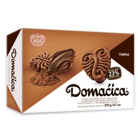 In search of biscuits? Order Kras Dark Chocolate Domacica Tamna Biscuit, an ideal match for tea. You can have it whenever you like, make your days yummier with these chocolate biscuits. These biscuits are made of wheat flour, sugar, butter and dark chocolate. In every bite, you will get a burst of dark chocolate inside your mouth. Order Kras Dark Chocolate Domacica Tamna Biscuit today and enjoy it with your favourite drink.