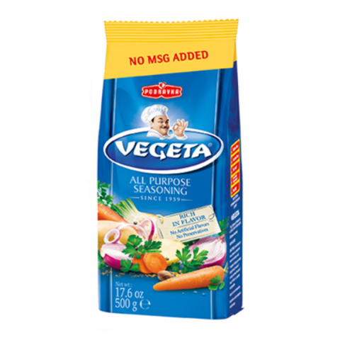 Make savoury dishes just by adding Podravka Vegeta to your favourite recipes. Prepare salads, pasta, soup or any recipes containing meat, sprinkle Vegeta while cooking and you will experience a mouthwatering taste in your meal. You can add this to any recipe and your preparations will be yummier! Podravka Vegeta Bag does not contain any artificial flavour enhancer.