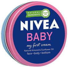 Do not compromise with your baby’s sensitive skin. Use Nivea Baby My First Cream and give your baby’s skin ultimate protection. This cream contains several essential compounds that keep baby skin healthy. Stearyl alcohol, palmitic acid, calendula flower extract and water. Order Nivea Baby My First Cream now and use it on baby skin every day.