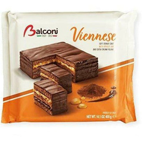 Softness outside and a rich filling inside, Balconi Torta Viennese Apricot & Chocolate will give you delicious pleasure in every bite. It is a soft chocolate sponge cake with apricot jam and cocoa cream filling, a delight from the kitchen of Italy. You can have it as a sweet treat in your dessert. Enjoy this yummy Balconi Torta Viennese Apricot & Chocolate alone or with your friends. Hurry up and make your dessert sweeter than ever!