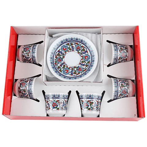 If you like to have a conversation with your friends over a cup of coffee, this is the most beautiful coffee set you have ever dreamed of! Gural Coffee Set is a set of 6 cups and saucers, made of porcelain. Turkish design outside the cups makes them look elegant. Prepare different kinds of coffee and enjoy with your friends with this exquisite Gural Coffee Set (Topkapi). Hurry and order soon!
