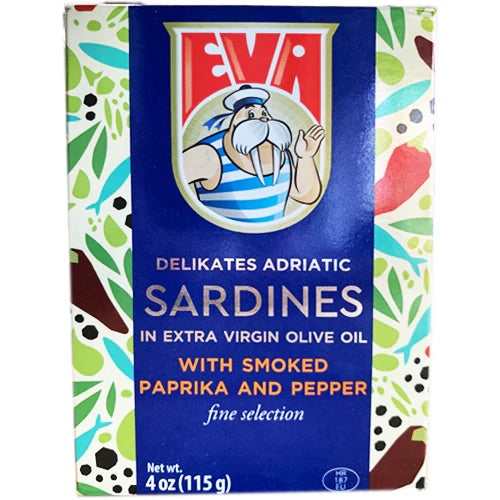 Eva sardine u ekstra djevičanskom maslinovom ulju sa dimljenom paprikom i biberom 115GR