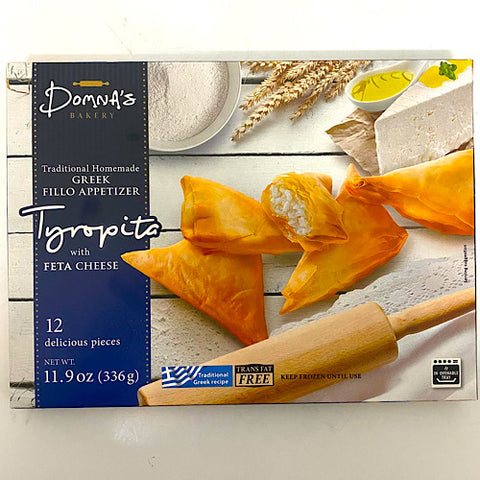 Genuine Greek delicacy, a rich blend of cottage cheese, cream and Feta, wrapped into crispy phyllo triangles. This frozen item is easy to cook. Domnas Tyropita with Feta Cheese is a perfect appetizer for any occasion. You can have it alone or enjoy it with your friends. This delicious and light meal is the best match with soup and salad. Order this mouthwatering, creamy Tyropita today and taste the experience!