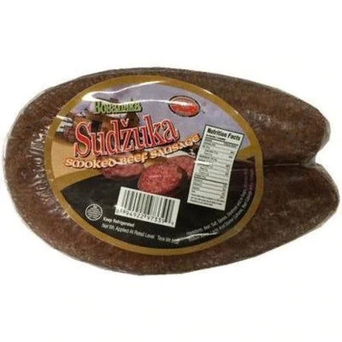 A delicious juicy recipe from the land of Bosnia. Bosanski Sudzuk is made of the finest quality beef meat, cured and dried with a special blend of spices on the layer of sudzuk.  Our Bosanski Sudzuk is a delightful. You can serve smoked beef sausage as a snack, with cheese, in a sandwich, or as part of a meal. Order this yummy smoked beef sausage today and prepare mouthwatering recipes with it.