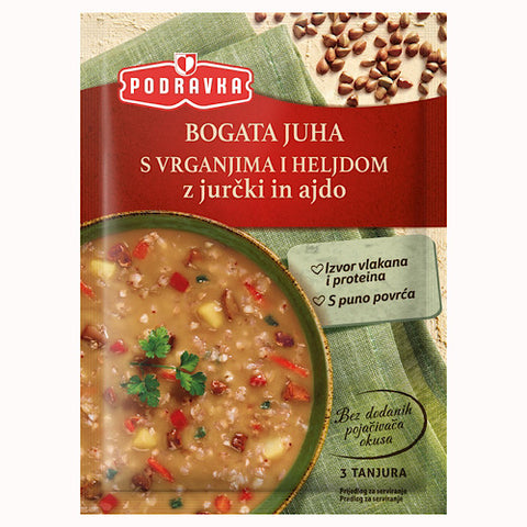 Prepare this delicious soup to serve with your dinner and surprise your guests, Podravka Hearty Vegetable Soup With Porcini Mushrooms & Buckwheat contains a flavour of the spicy blend, buckwheat, porcini mushrooms and vegetables. You can also have it for your breakfast or lunch. This yummy soup tastes exactly like homemade soup. You can add your favourite condiments to enhance the flavour. Order right now and have a tasty delight.