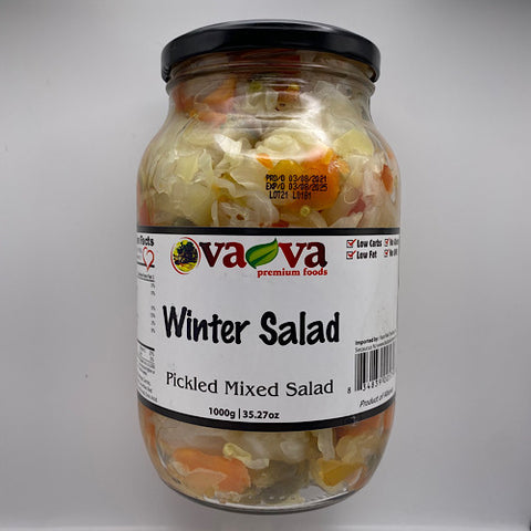 A perfect salad to relish beside grilled meat or fish saute. Vava Winter Salad is made of 100% natural and the best quality ingredients. It contains fresh vegetables like carrots, cauliflower and peppers. This mixed vegetable salad is full of vital nutrients like proteins, fibre and minerals. You can have it on its own or try making out-of-box recipes with this mouthwatering delight. Order today and add flavour to your regular meals.