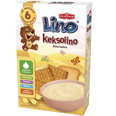 Prepare a delicious meal for your kids with Podravka Lino Keksolino. Just boil in water and a healthy meal for your kid is prepared! Podravka Lino Keksolino contains vitamins, folic acid, niacin and calcium. It contains mashed biscuits and wheat grits, whole milk powder, butter and wheat semolina. This yummy and healthy meal is perfect for your kid’s growth and development.