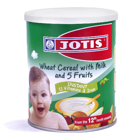 Prepare this delicious cereal for your baby with Jotis Wheat Cereal With Milk & Fruit. Just boil water and this quick meal is prepared! Jotis Wheat Cereal With Milk & Fruit is yummy and quick for those busy mornings before work. You can even add some to your babys milk or pour it in a bowl. Order this instant cereal today, you will thank us. 
