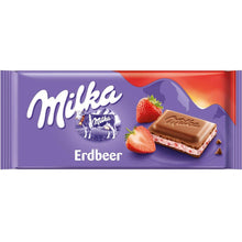 Sweet munch, perfect for evening snacks or midnight cravings. Milka Chocolate With Strawberry Yogurt is a delicious delight after every meal. This milk chocolate is a wonderful source of calories, filled with rich strawberry yogurt, in every bite, you will find a burst of strawberry cream inside your mouth. Surprise your kids in their lunchbox or make mouth-melting desserts with Milka Chocolate With Strawberry Yogurt.
