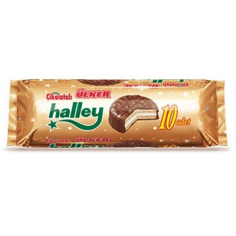 Now, spread happiness among your close ones with this heartwarming sweet treat! Ulker Halley Biscuit is filled with soft marshmallows and covered with rich chocolate cream. A wonderful delight with a cup of hot coffee or your favourite beverage. A Turkish luxury satisfies your hunger whenever you want. Also, prepare ice cream or different sweet desserts with this delicious biscuit.